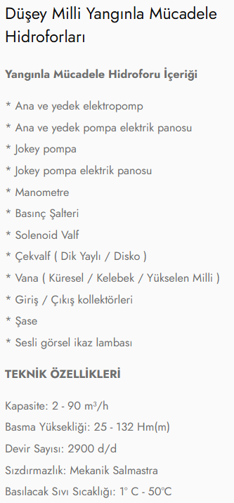 Düşey Milli Yangınla Mücadele Hidroforları