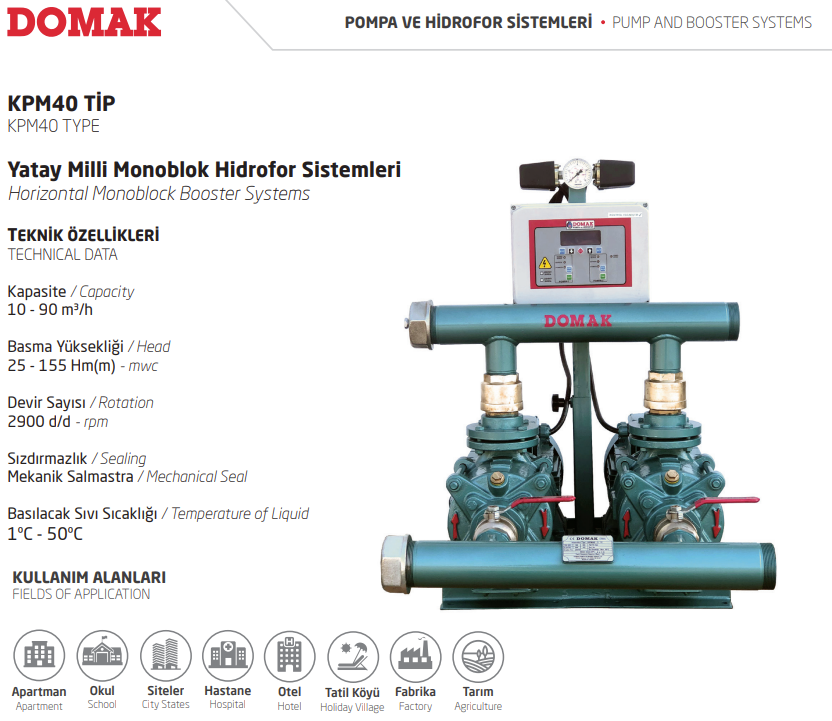 KPM Tipi Yatay Milli Monoblok Hidrofor Sistemleri