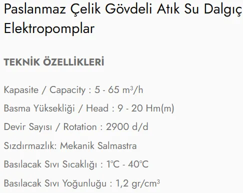 AS-ASM-AST Tipi Paslanmaz Çelik Gövdeli Atık Su Dalgıç Elektropomplar