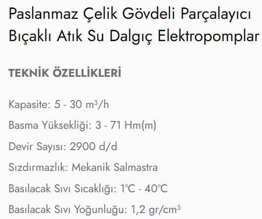 ASM / AST Tipi Paslanmaz Çelik Gövdeli Parçalayıcı Bıçaklı Atık Su Dalgıç Elektropomplar