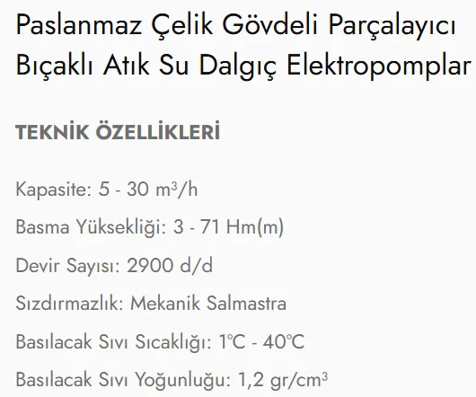 ASM / AST Tipi Paslanmaz Çelik Gövdeli Parçalayıcı Bıçaklı Atık Su Dalgıç Elektropomplar