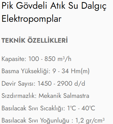 AST535-AST680-AST885 Tipi Pik Gövdeli Atık Su Dalgıç Elektropomplar
