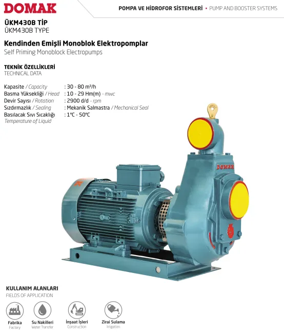 ÜKM430B Tip Kendinden Emişli Monoblok Elektropomplar