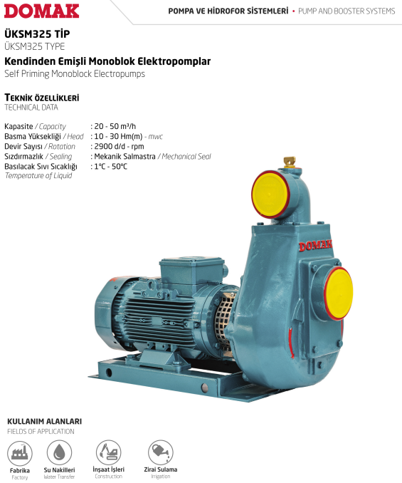 ÜKSM325 Tip Kendinden Emişli Monoblok Elektropomplar
