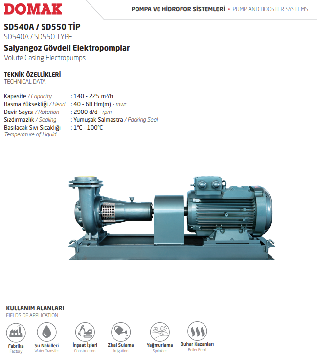 SD540A / SD550 Tip Salyangoz Gövdeli Elektropomplar