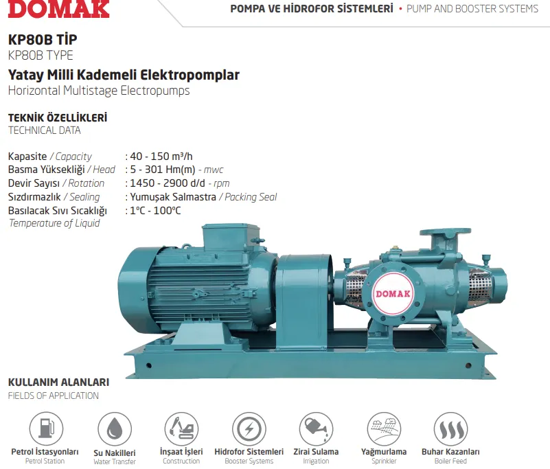 KP80B Tip Yatay Milli Kademeli Elektropomplar