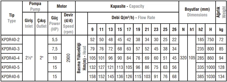 KPDR40 Tip Düşey Milli Kademeli Rijit Kaplinli Pik Döküm Gövdeli Elektropomplar