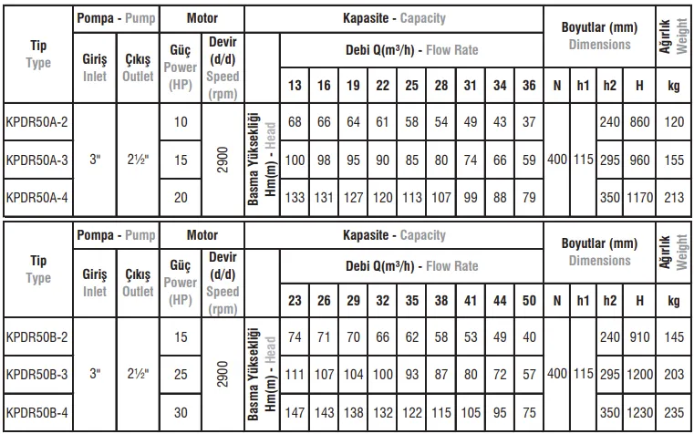 KPDR50A - 50B Tip Düşey Milli Kademeli Rijit Kaplinli Pik Döküm Gövdeli Elektropomplar