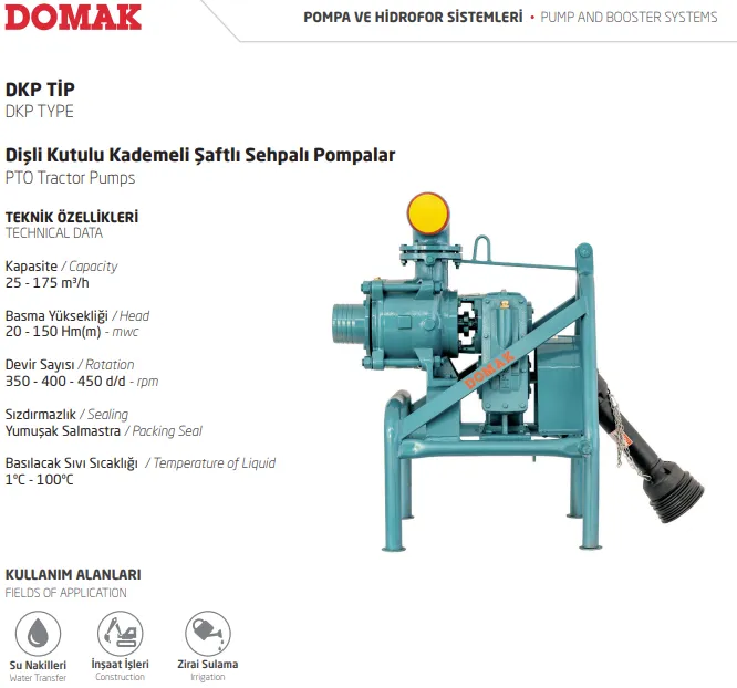 DKP Tip Dişli Kutulu Kademeli Şaftlı Sehpalı Pompalar