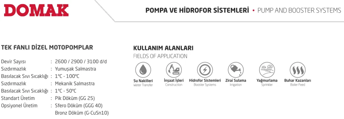 Tek Fanlı Dizel Motopomplar