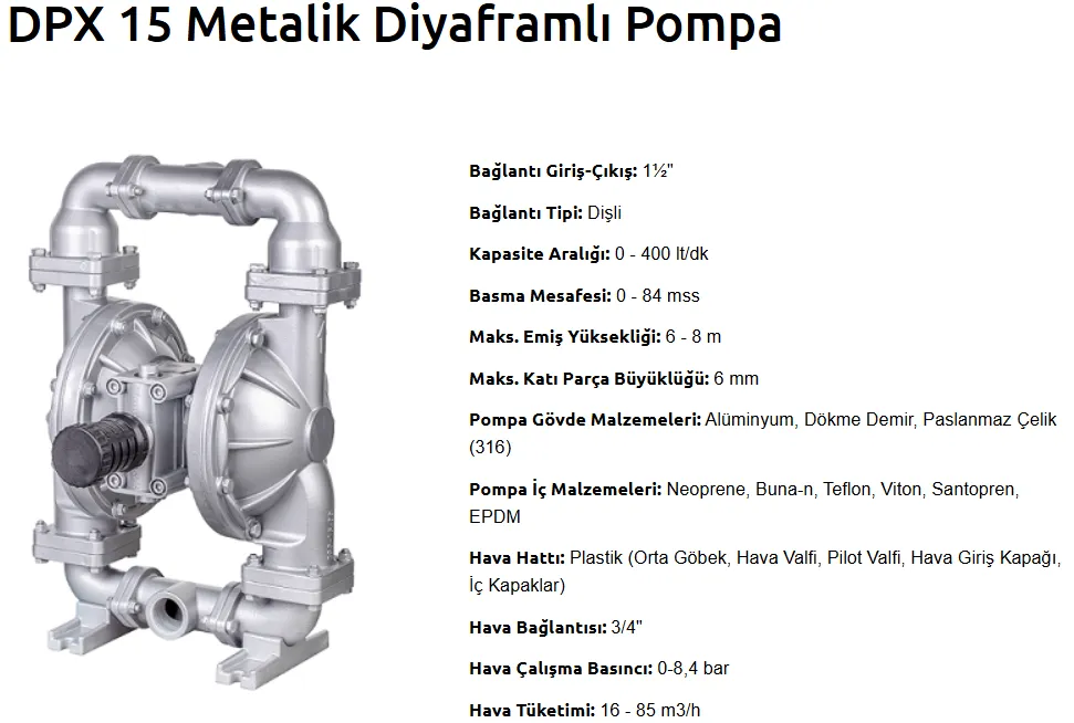 DPX 15 Pro Serisi Metalik Diyaframlı Pompa