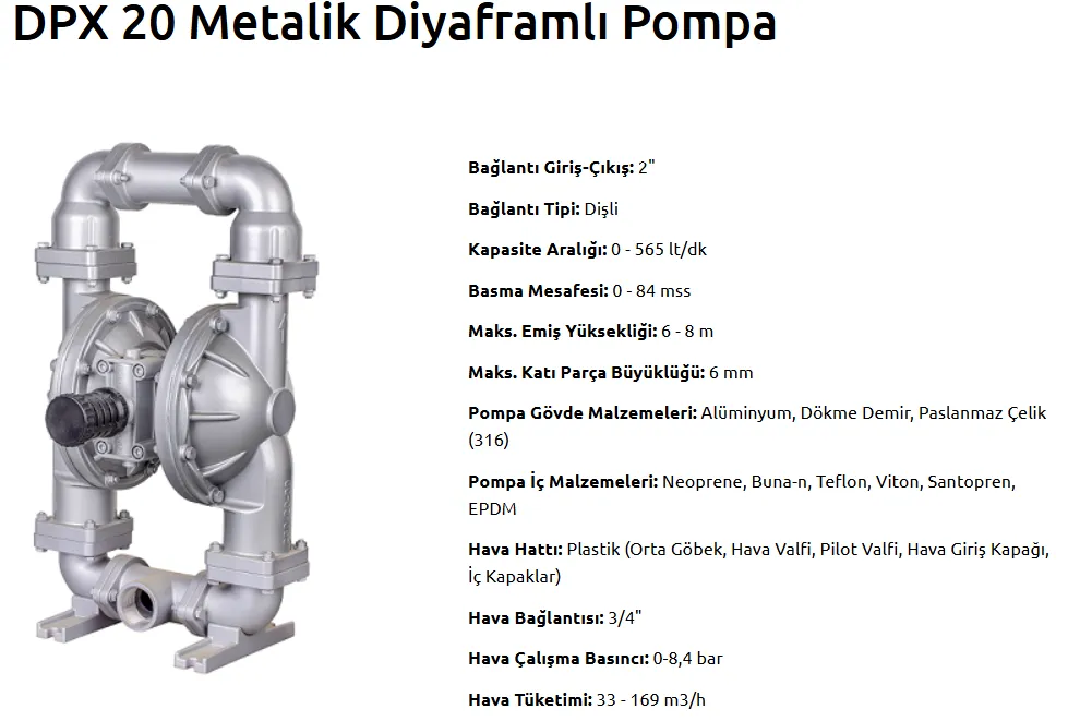 DPX 20 Pro Serisi Metalik Diyaframlı Pompa