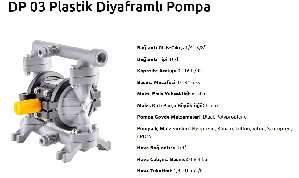 DP 03 Plastik Diyaframlı Pompa
