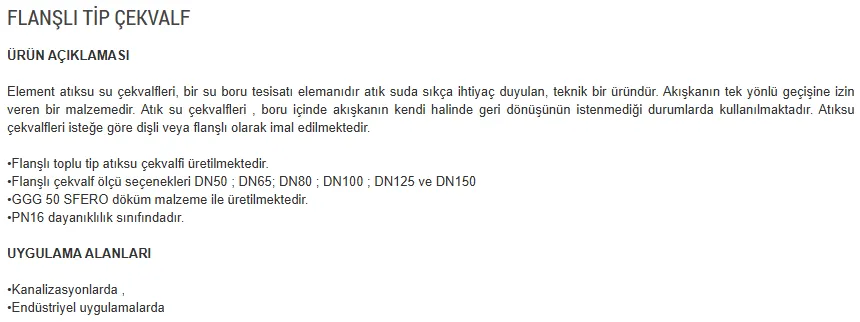 Element Flanşlı Tip Çekvalf