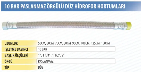 Element Paslanmaz Örgülü Hidrofor Hortumları